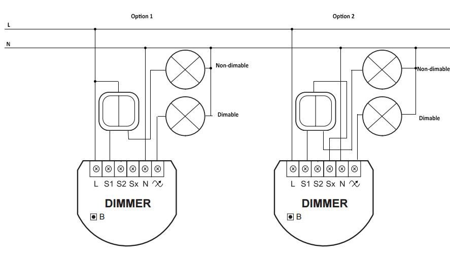 Подключение диммера схема подключения на лампу Dimmer 2 dimmable & non-dimmable using double lightswitch in a single housing - 